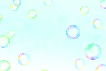 背景素材_水彩_シャボン玉_空