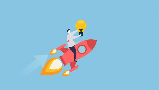 Animated businessman with light bulb icon for find the idea. Suitable for business activity, finance education, business motivation, investment presentation, economic growth.