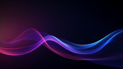 Dark abstract background with glowing wave. Shiny moving lines design element. Modern purple blue gradient flowing wave lines. Futuristic technology concept.
