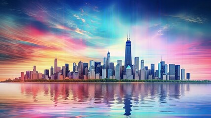 Obraz premium Downtown city view of Chicago, skyline panorama over Lake Michigan,
