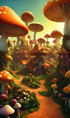 mushroom in the garden.A patch of whimsical mushrooms sprinkled throughout a vibrant forest.