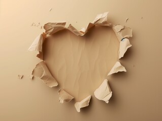 Heart Shaped Paper Torn Open on Textured Background