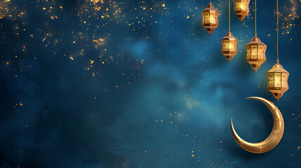 Mystical Ramadan Night with Golden Lanterns - Spiritual Celebration, Elegant Decor, Festive Atmosphere