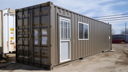 Fototapeta na wymiar Mobile Work Hubs: Portable Shipping Container Offices Ideal for Construction Sites