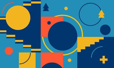 Obraz premium Abstract background harmoniously blends dynamic geometric shapes and bold colors, creating an eye-catching visual composition