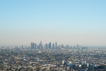View of downtown Los Angeles, California, with clear and blue sky