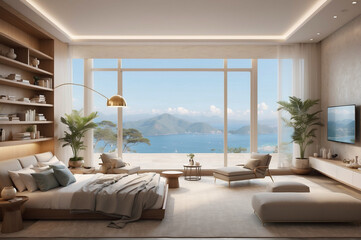 Luxury bed Room with Furniture, Hotel bed room with Luxury view, Lifestyle, High Ceilings and Elegant Decorative Accents.