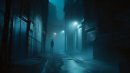 Fotobehang Conveying the mystery of a solitary figure in the dark alley © Ju Wan Yoo
