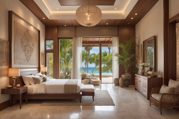 Luxury bed Room with Furniture, Hotel bed room with Luxury view, Lifestyle, High Ceilings and Elegant Decorative Accents.