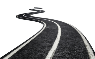 Winding asphalt road isolated on transparent background
