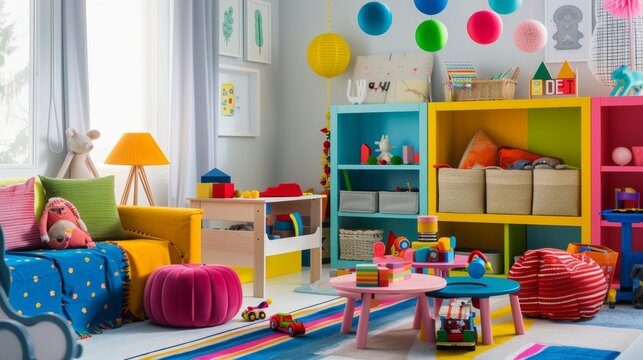 Playful Kids' Playroom with Colorful Furniture and Toys AI Generated.