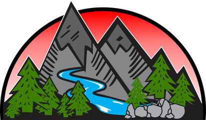mountains logo vector image design with trees and springs, 