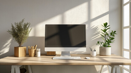 Computer Mockup on table in Home Office 