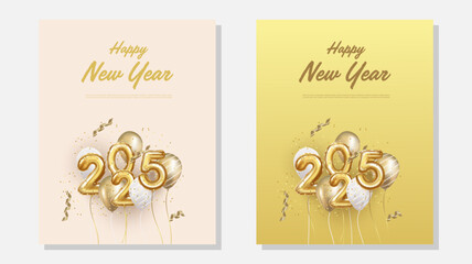 2025 Happy new year. realistic balloon 2025 numbers background. set of 2025 Brochure design template.