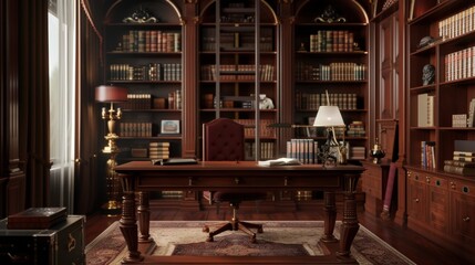 Timeless Vintage Study Room with Mahogany Desk AI Generated.