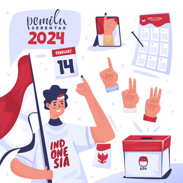 Indonesian pemilu election vote day element set