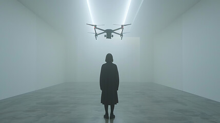 unbranded a drone in a white void room, nothingness - obrazy, fototapety, plakaty