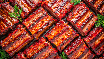 food background of BBQ Ribs, for BBQ Ribs sellers, for restaurant menu, food menu concept, for retailer, leaning concept, food background concept, top view