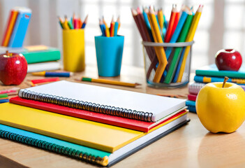 Naklejka premium School Supplies, Education, Learning, Stationery, Classroom, Back to School, Pens, Pencils, Books, Notebooks, Crayons, Backpack, Ruler, Eraser, Calculator, AI Generated