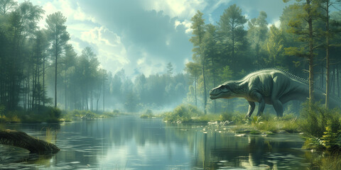 Fototapeta premium Cretaceous period, Dinosaur era, prehistoric Earth 5k v4
