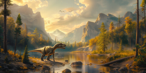 Cretaceous period, Dinosaur era, prehistoric Earth 5k v2 - obrazy, fototapety, plakaty