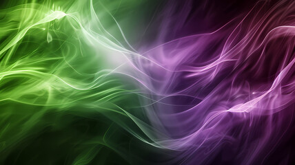 Colorful Green and Purple Smoke Waves on Dark Background