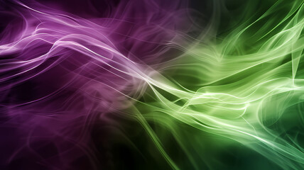 Fototapeta premium Colorful Green and Purple Smoke Waves on Dark Background