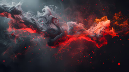 Abstract Red and Grey Smoke Interaction on a Dark Background - obrazy, fototapety, plakaty