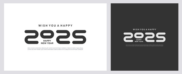 2025 Happy New Year. modern black white concept for 2025 new year celebration on set background