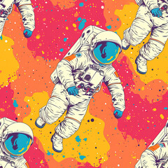 Astronaut in space colorful pop art repeat pattern