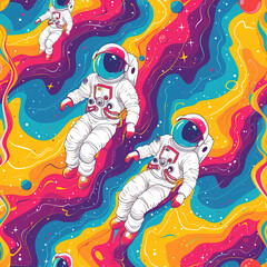 Astronaut in space colorful pop art repeat pattern