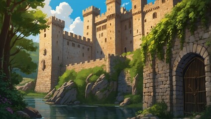 Obraz premium old medieval castle anime style
