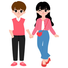 teenager boyfriend and girlfriend holding hand together  cartoon illustration