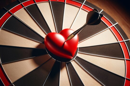 A visually striking image capturing a dart piercing through a red heart