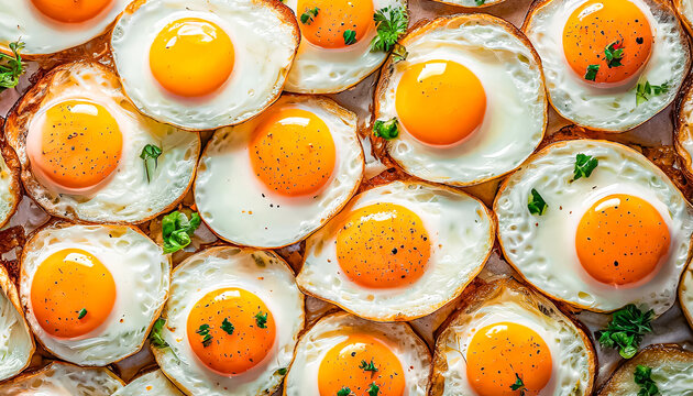 fried eggs. seamless background of fried eggs, food background
