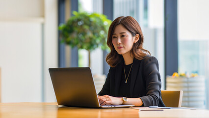 Futuristic businesswoman analyzing data holograms. AI-powered corporate strategist amidst digital networks.