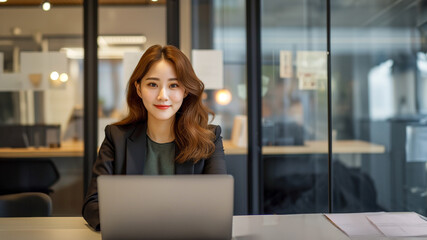 Futuristic businesswoman analyzing data holograms. AI-powered corporate strategist amidst digital networks.