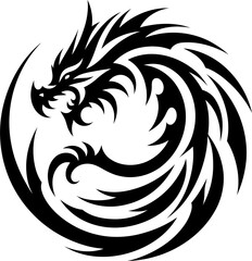 modern tribal tattoo dragon, fantasy, abstract line art of mythology creature, minimalist contour. Vector