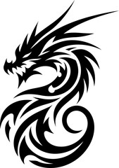 modern tribal tattoo dragon, fantasy, abstract line art of mythology creature, minimalist contour. Vector