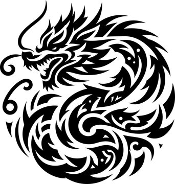 modern tribal tattoo dragon, fantasy, abstract line art of mythology creature, minimalist contour. Vector