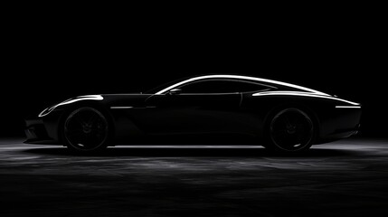Silhouette of a Luxury Sports Car in Dramatic Dark Lighting Showcasing the Sleek Design and Aerodynamic Shape