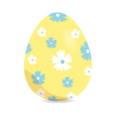 Colored Single Yellow Vector Easter Egg Close-Up - Isolated on transparent Background with flower - Traditional Holiday Symbol and Decoration
