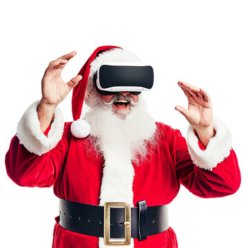 Happy Santa in Virtual Reality Glasses, Festive Christmas VR Concept