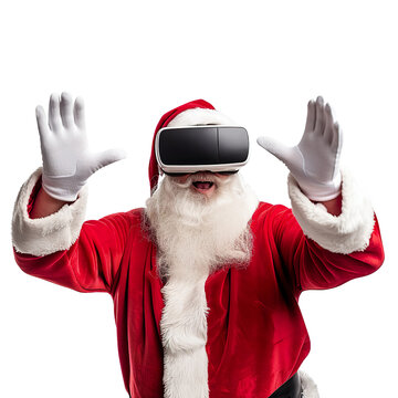 Festive Santa Claus in VR Glasses, Happy Christmas Holiday Concept