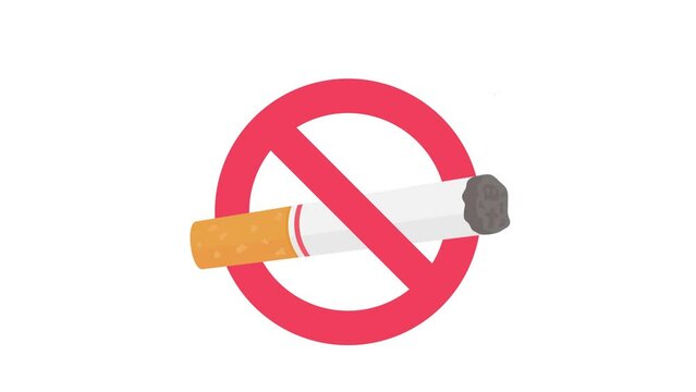 Cigarettes release toxic fumes that damage the lungs. Sign prohibiting smoking in public places. 2d animation.