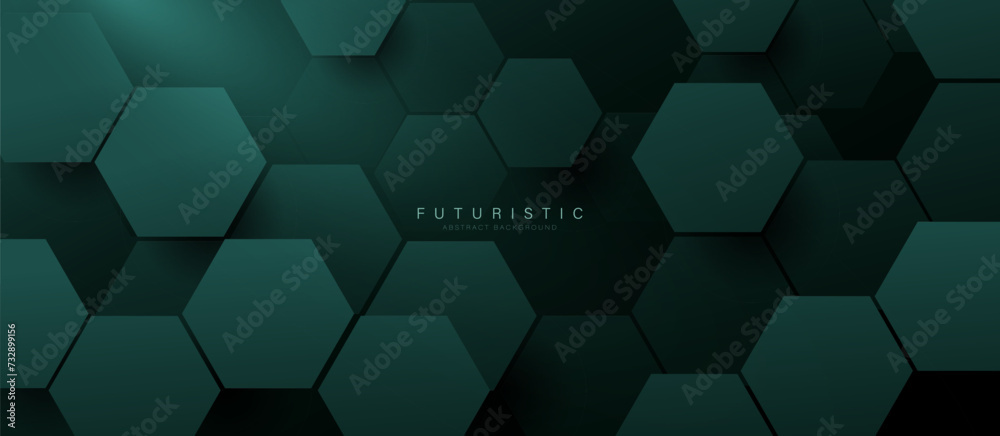 Poster abstract luxury green hexagon background. futuristic digital hi-technology horizontal banner. vector