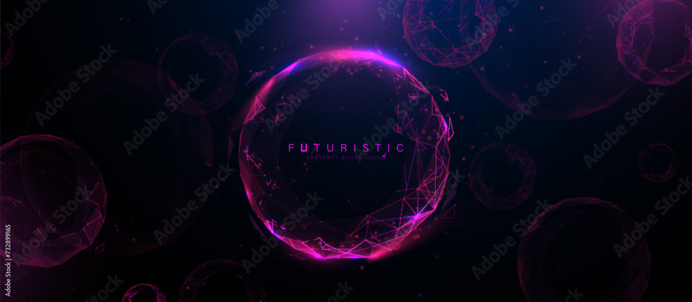 Fototapete abstract magenta spheres in a dark background. abstract globe connection technology. abstract molecu