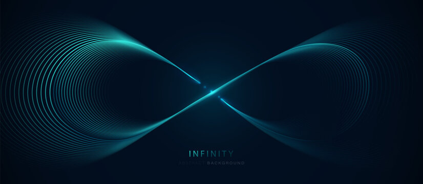 Abstract background with blue glowing lines in infinity pattern. Abstract futuristic technology concept. Vector illustration