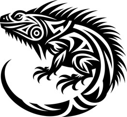 modern tribal tattoo iguana, abstract line art of animals, minimalist contour. Vector