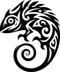 modern tribal tattoo chameleon, abstract line art of animals, minimalist contour. Vector